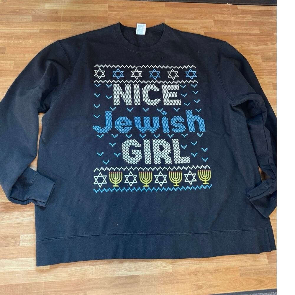 Port & Company "Nice Jewish Girl" Ugly Hanukkah Sweater Crewneck xl